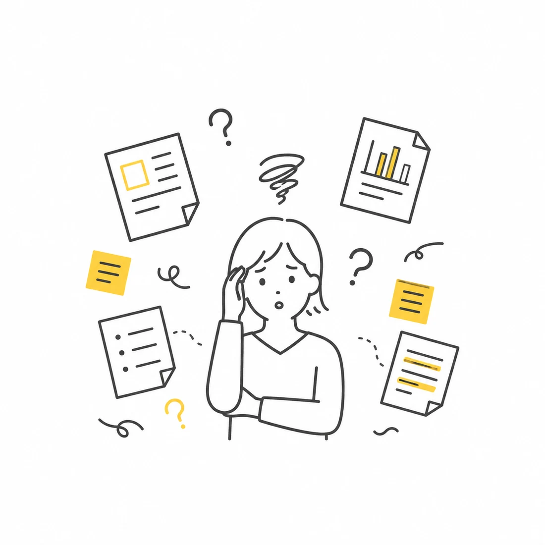 情報整理に悩む人のイラスト